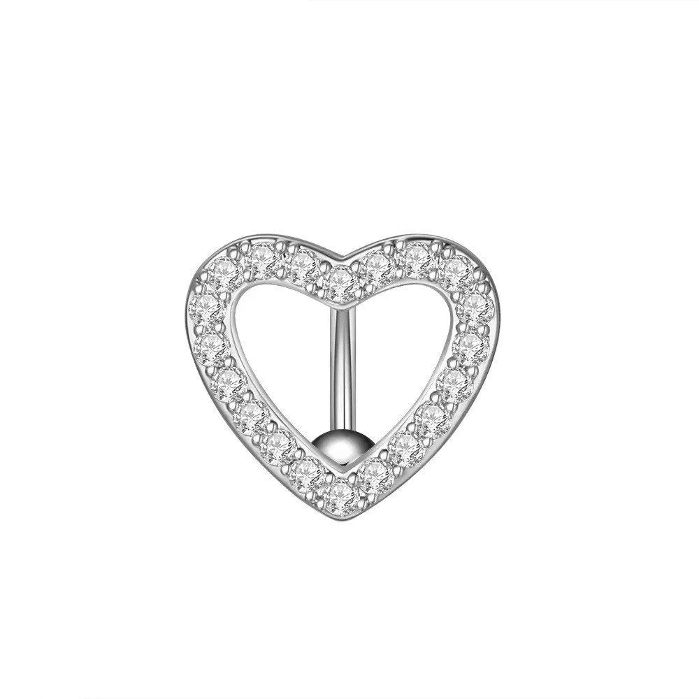 Silver with clear stones reverse heart shield belly ring